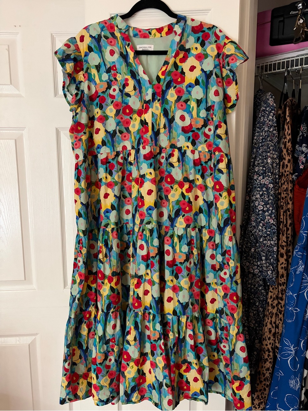 3X Chic Soul Yellow Floral Tiered Midi Dress